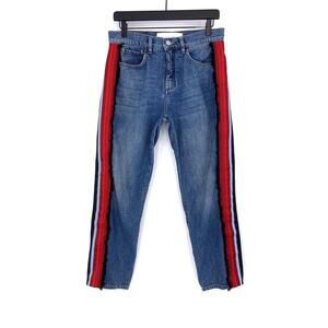 VICTORIA BECKHAM Neat Boy Jean Blue Denim Tuxedo Stripe Fringe 27